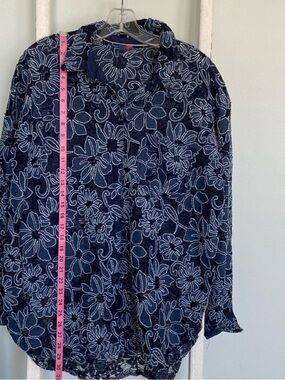 Anthropologie Pilcro Navy Floral Embroidered Button-Down Shirt